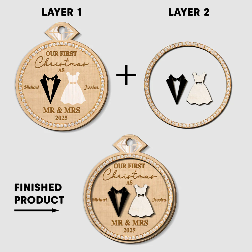 Couple First Christmas - Personalized Custom Freeshape 2-layered Wood Ornament - Image 5