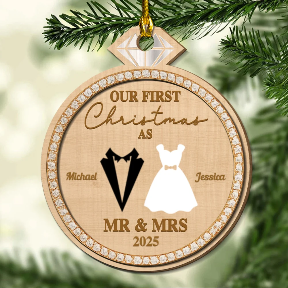Couple First Christmas - Personalized Custom Freeshape 2-layered Wood Ornament - Image 6