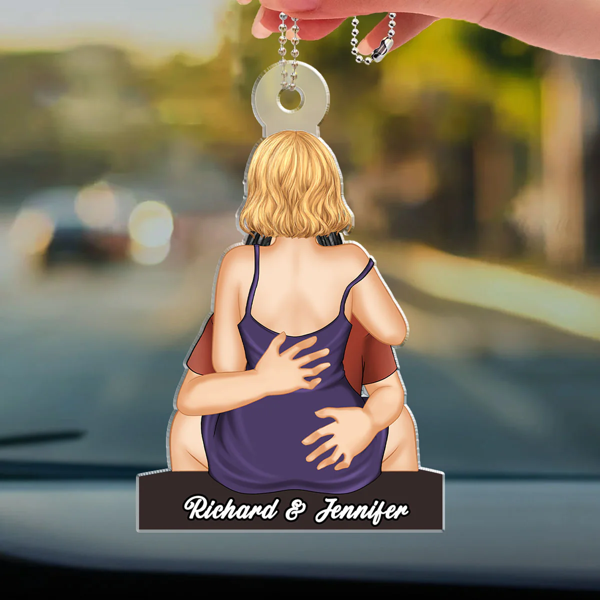 Couple Kissing - Personalized Custom Car Ornament - Image 2