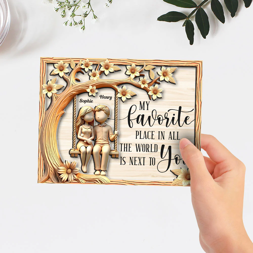 Couple On Swing With Floral - Personalized Custom Wooden Plaque - Image 2