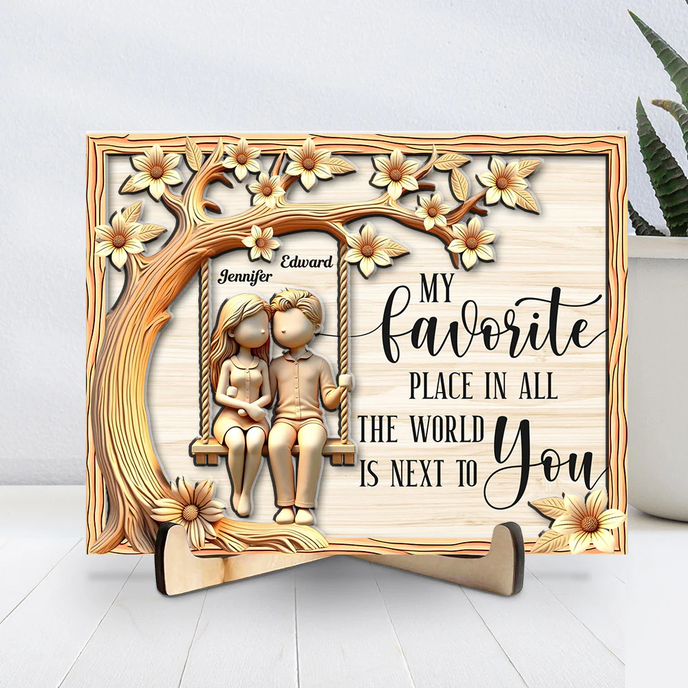Couple On Swing With Floral - Personalized Custom Wooden Plaque - Image 4