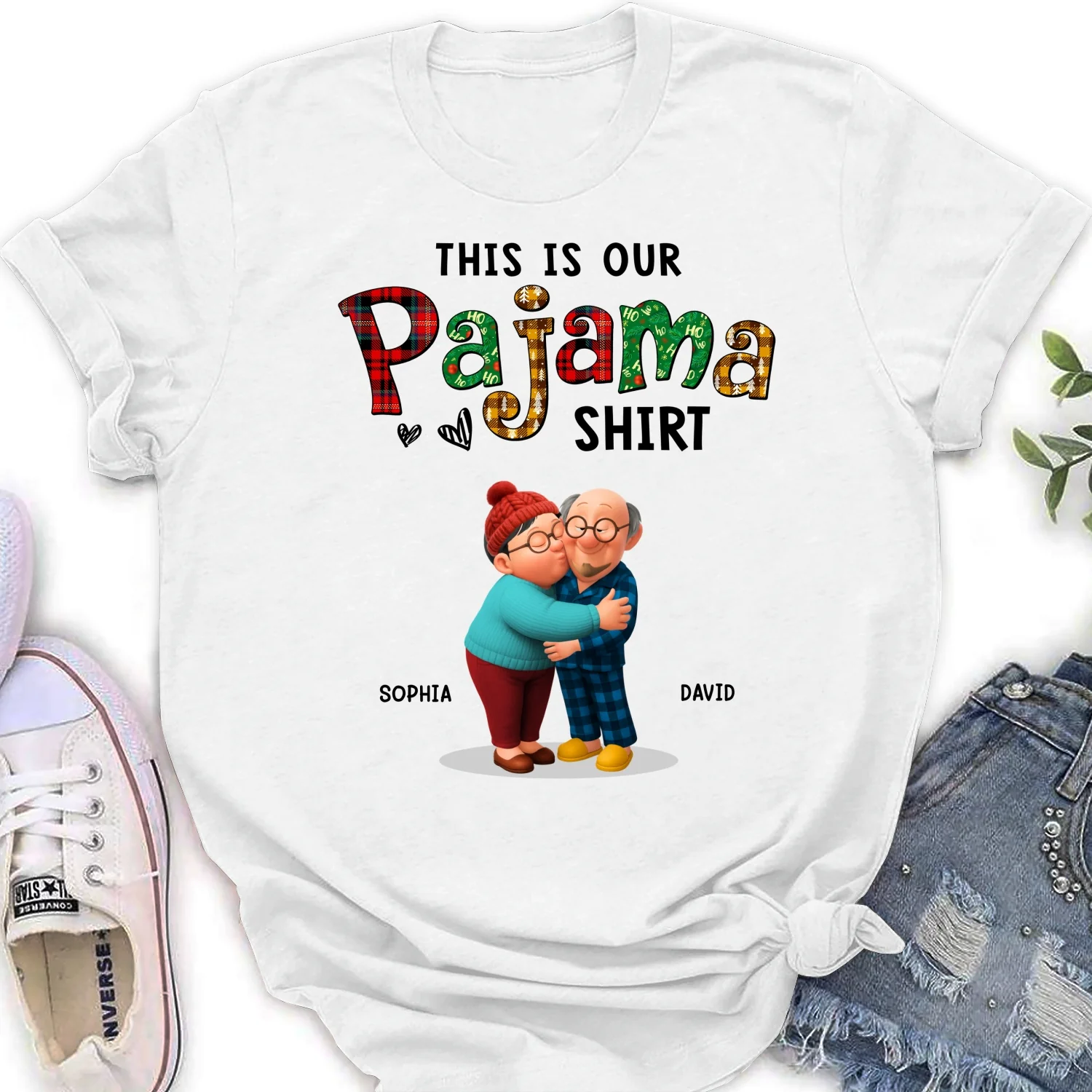 Couple Pajama Christmas Cartoon - Personalized Custom Shirt - Image 19