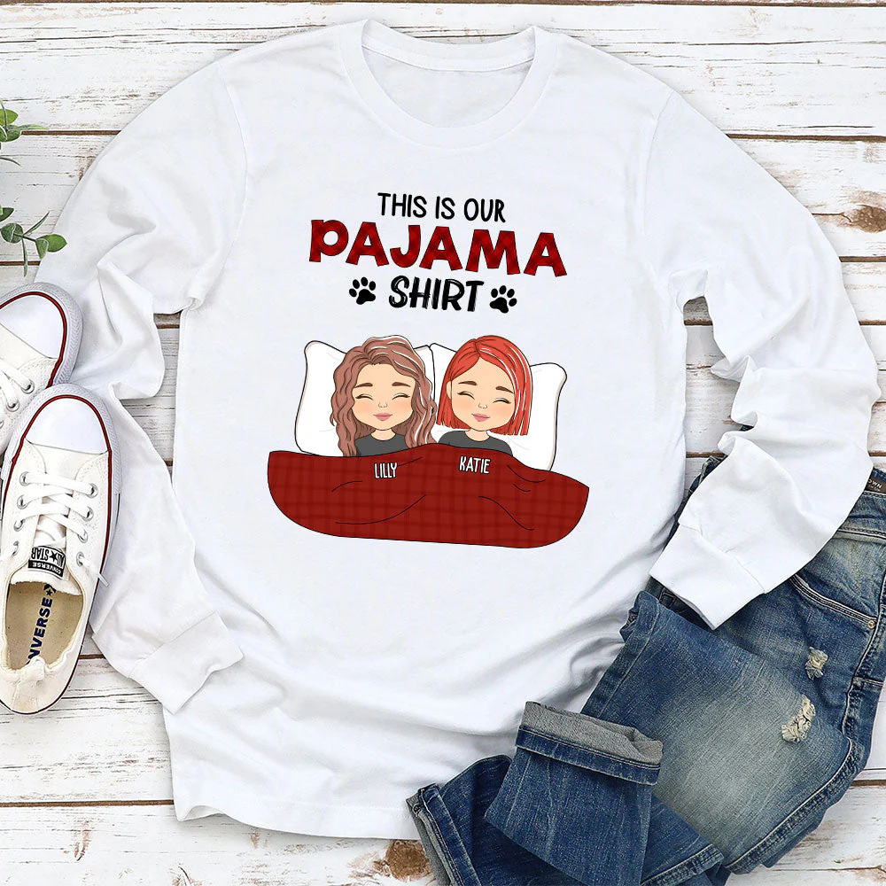 Couple Pajama Shirt - Personalized Custom Long Sleeve T-shirt - Image 2