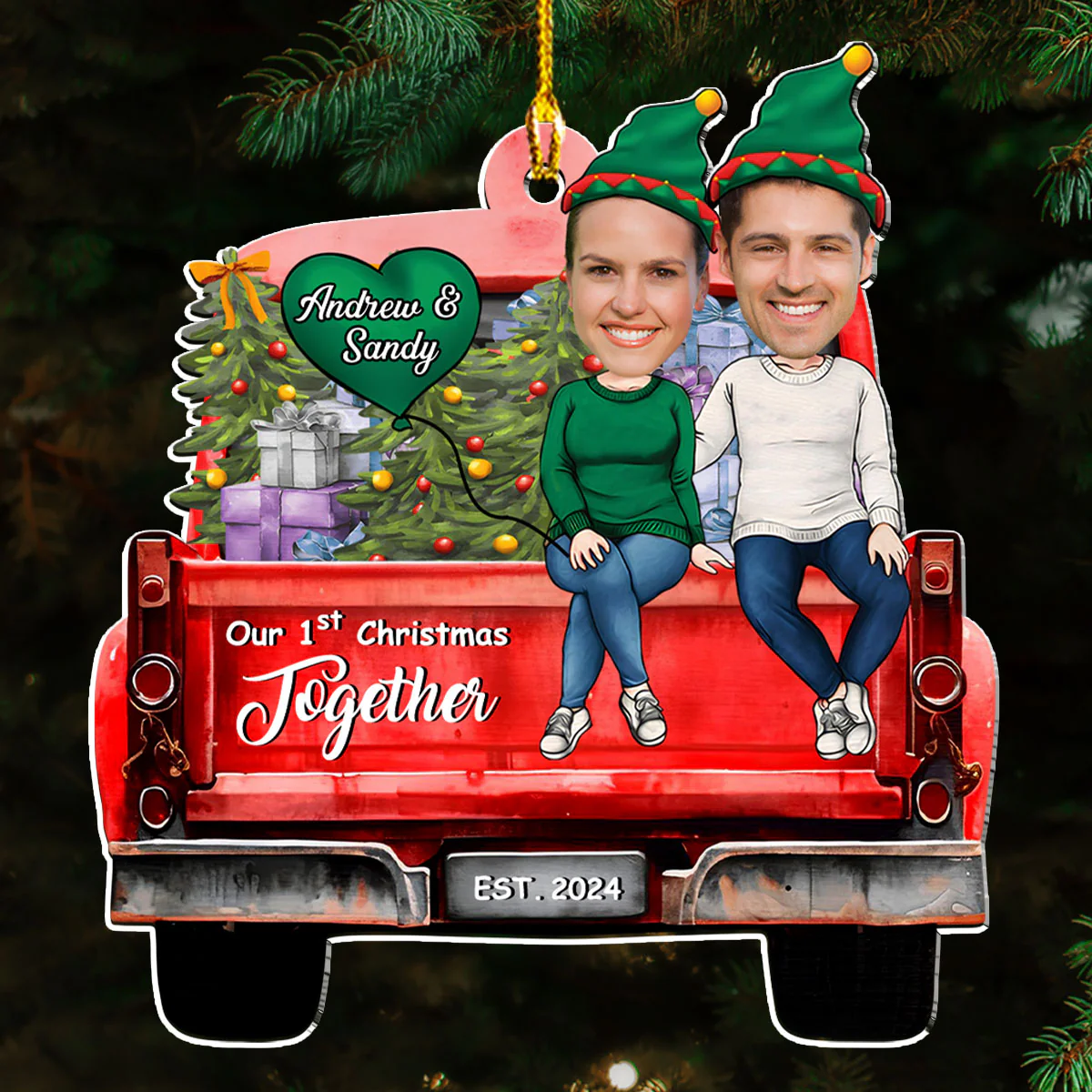 Couple Photo 1st Christmas - Personalized Custom Acrylic Ornament - Image 2