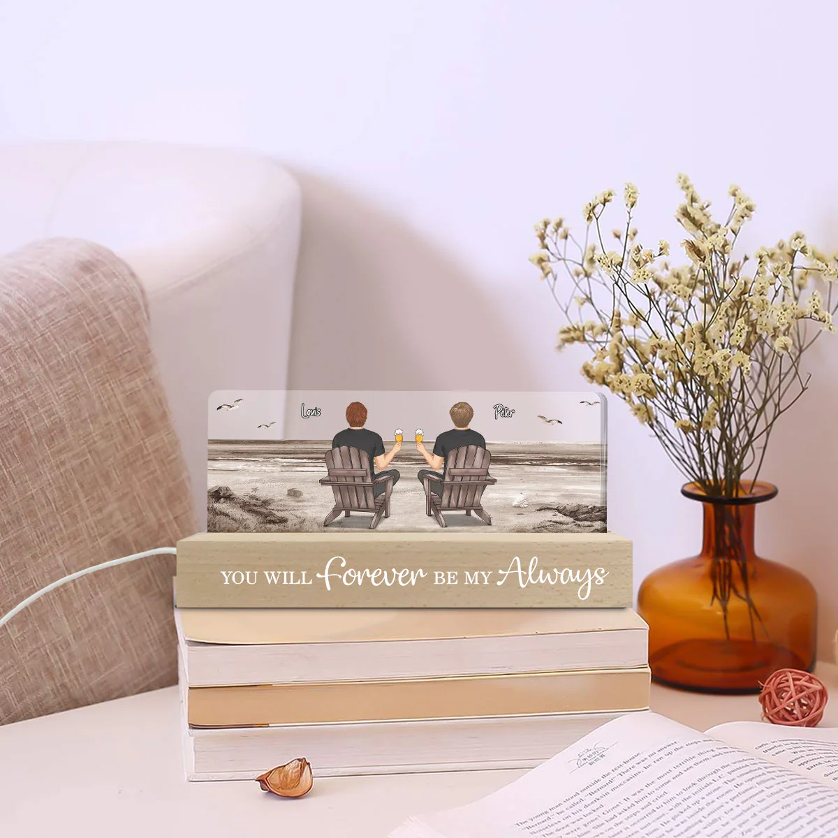 Couple Sitting At Beach - Personalized Custom Acrylic Letters 3D LED Night Light - Image 2