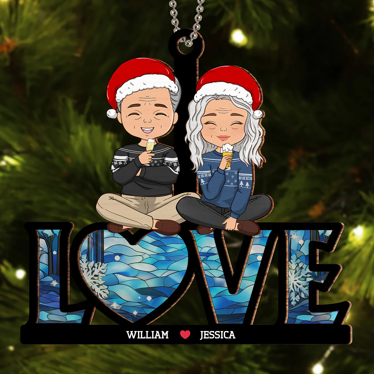 Couple Sitting Together - Personalized Custom Suncatcher Ornament - Image 2