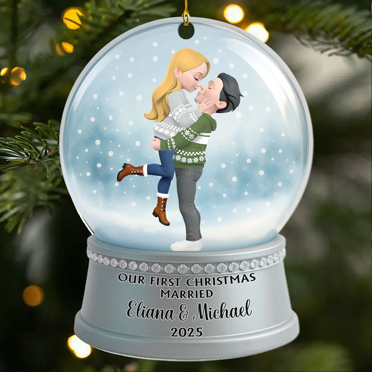 Couple Snowball - Personalized Custom Acrylic Ornament - Image 2