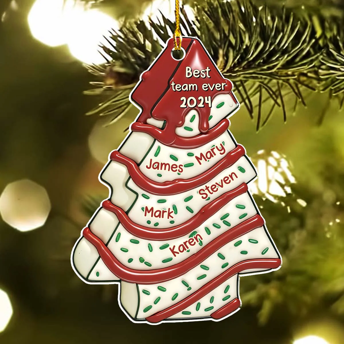 Coworker Tree Cake - Personalized Custom 3D Effect Acrylic Ornament - Image 4