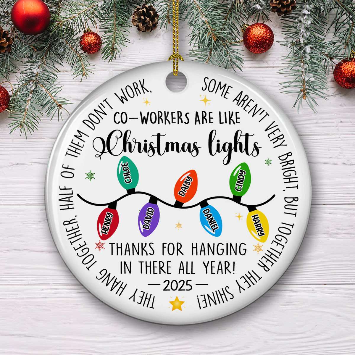 Coworkers Are Like Christmas Lights - Personalized Custom Ceramic Ornament - Image 3