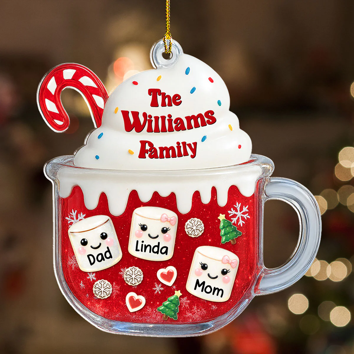 Cozy Cocoa Family - Personalized Custom Acrylic Ornament - Image 2