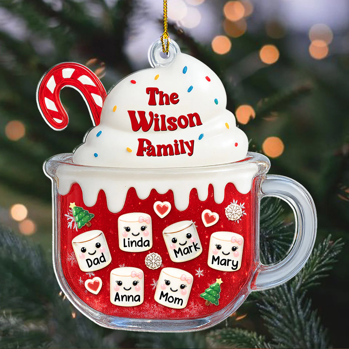 Cozy Cocoa Family - Personalized Custom Acrylic Ornament - Image 3