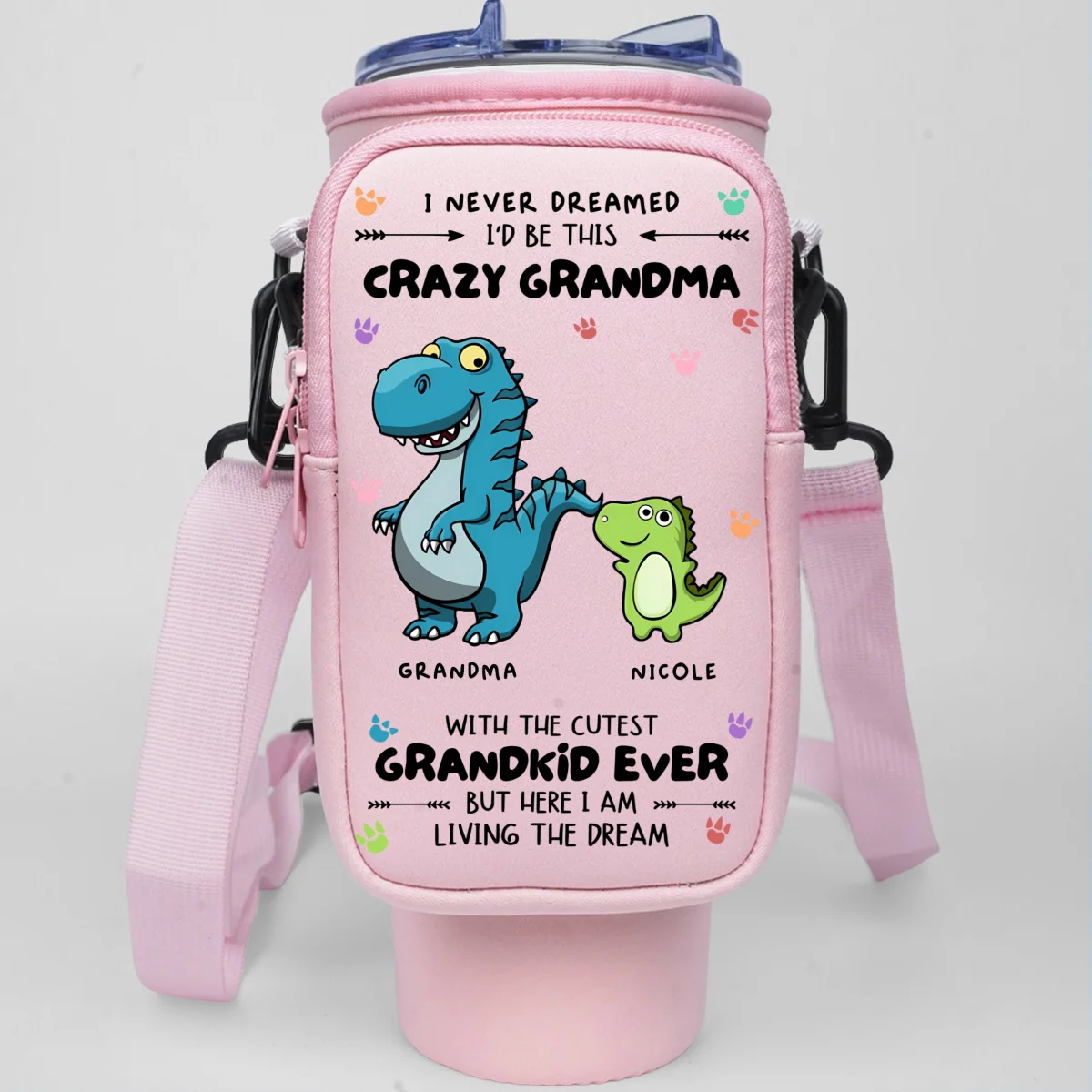 Crazy Grandma With Cutest Grandkids - Personalized Custom Water Bottle Carrier Bag - Image 11