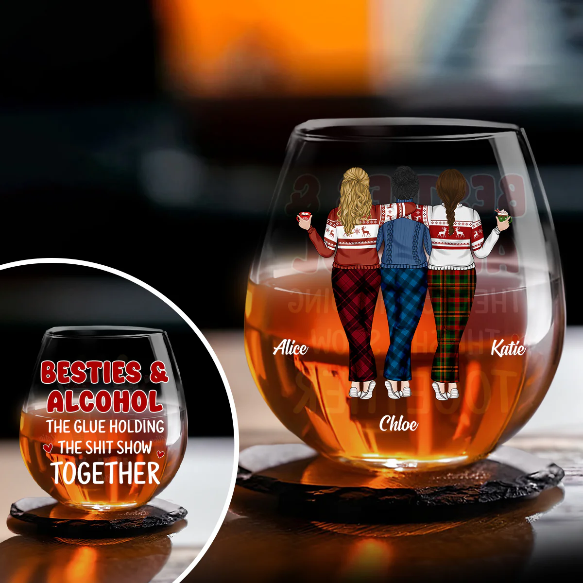 Crazy Night Besties - Personalized Custom Wine Glass - Image 2