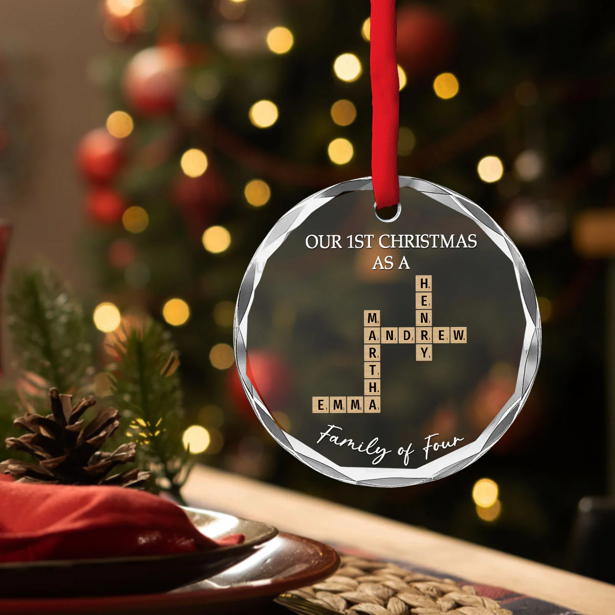 Crossword Art Created In A Moment - Personalized Custom Glass Ornament - Image 3