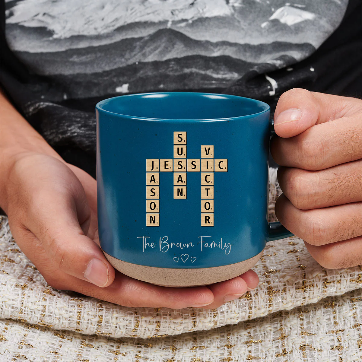 Crossword Art Merry Christmas - Personalized Custom Pottery Mug - Image 4