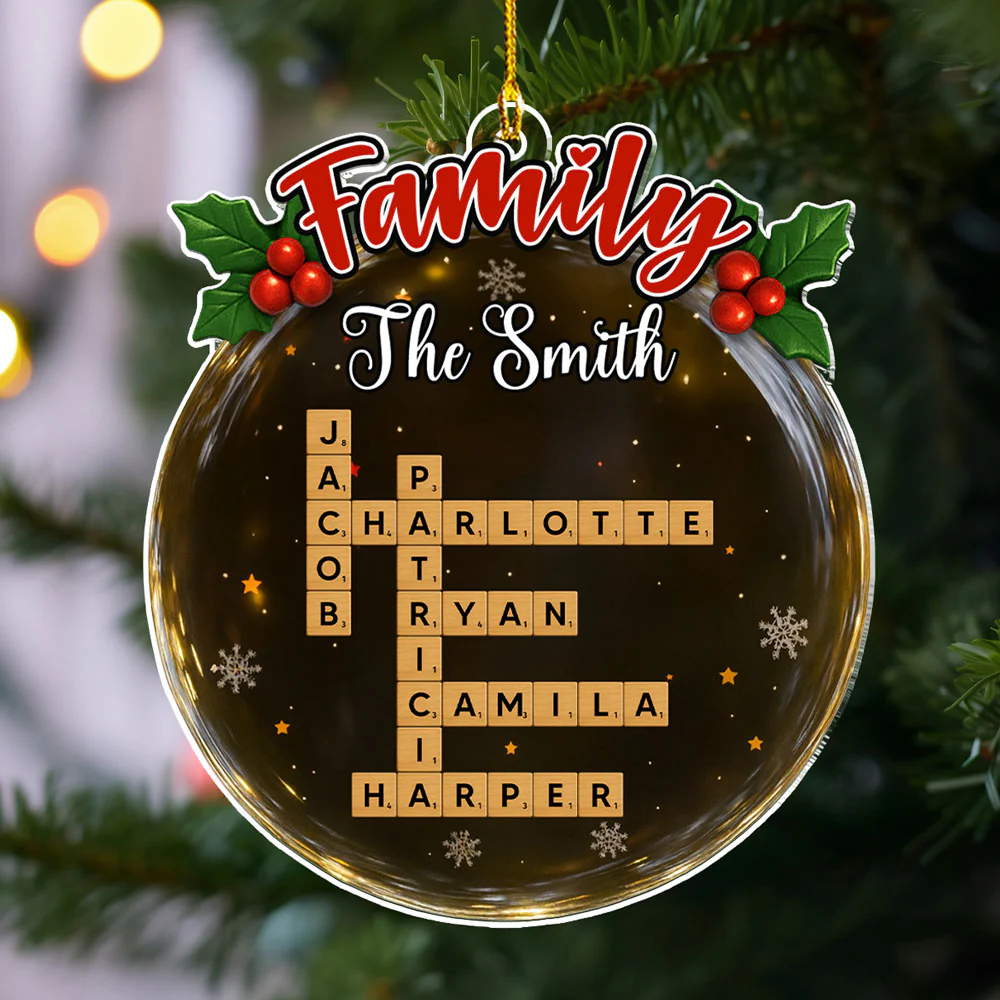Crossword Style Family Keepsake - Personalized Custom Acrylic Ornament - Image 2