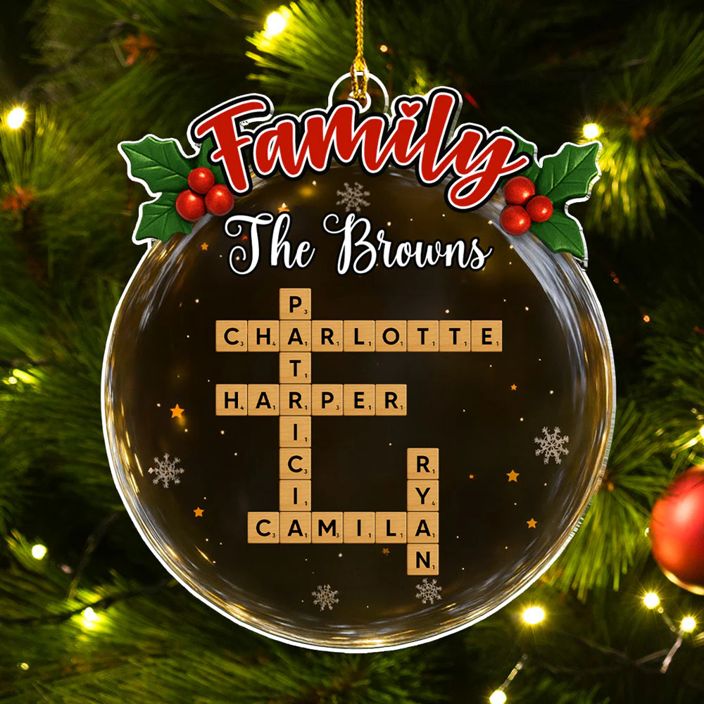 Crossword Style Family Keepsake - Personalized Custom Acrylic Ornament - Image 3