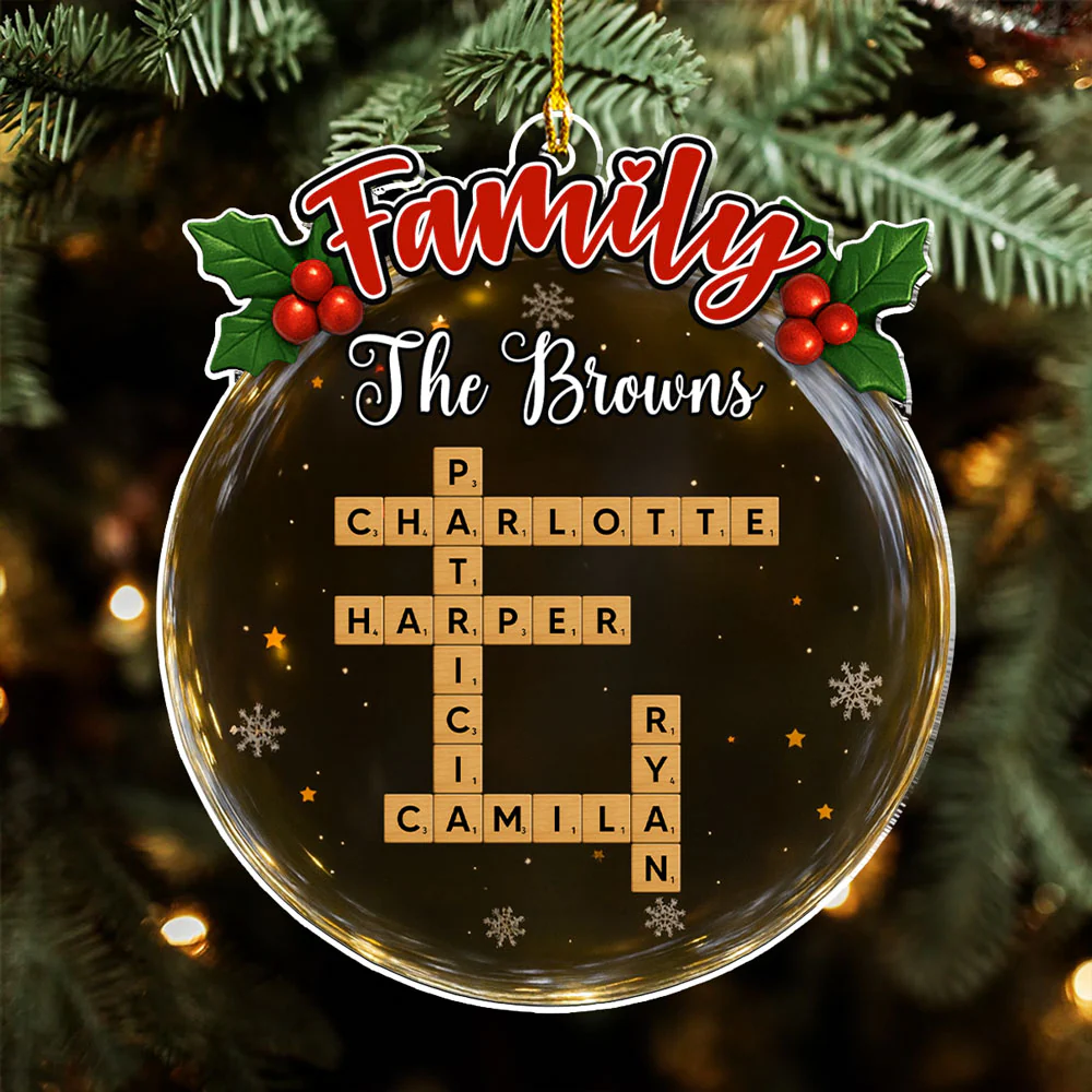 Crossword Style Family Keepsake - Personalized Custom Acrylic Ornament - Image 4