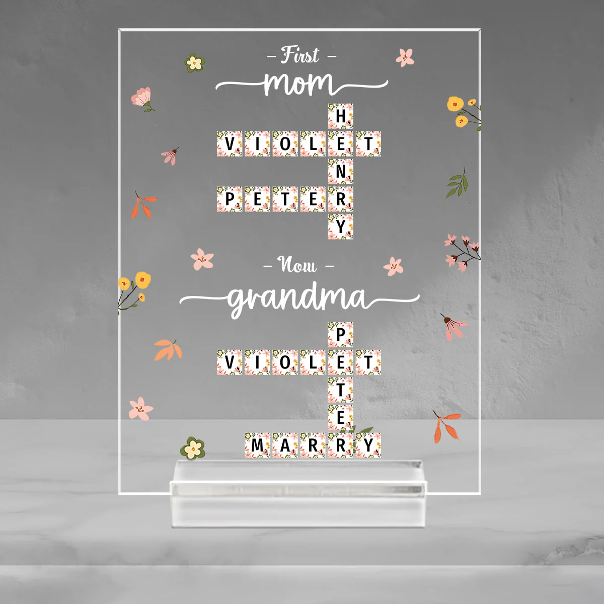 Crosswork First Mom Now Grandma - Personalized Custom Acrylic Plaque With Base - Image 4