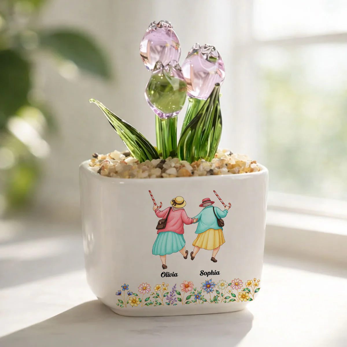 Cry A Little Less And Smile More - Personalized Custom Glass Everlasting Tulips