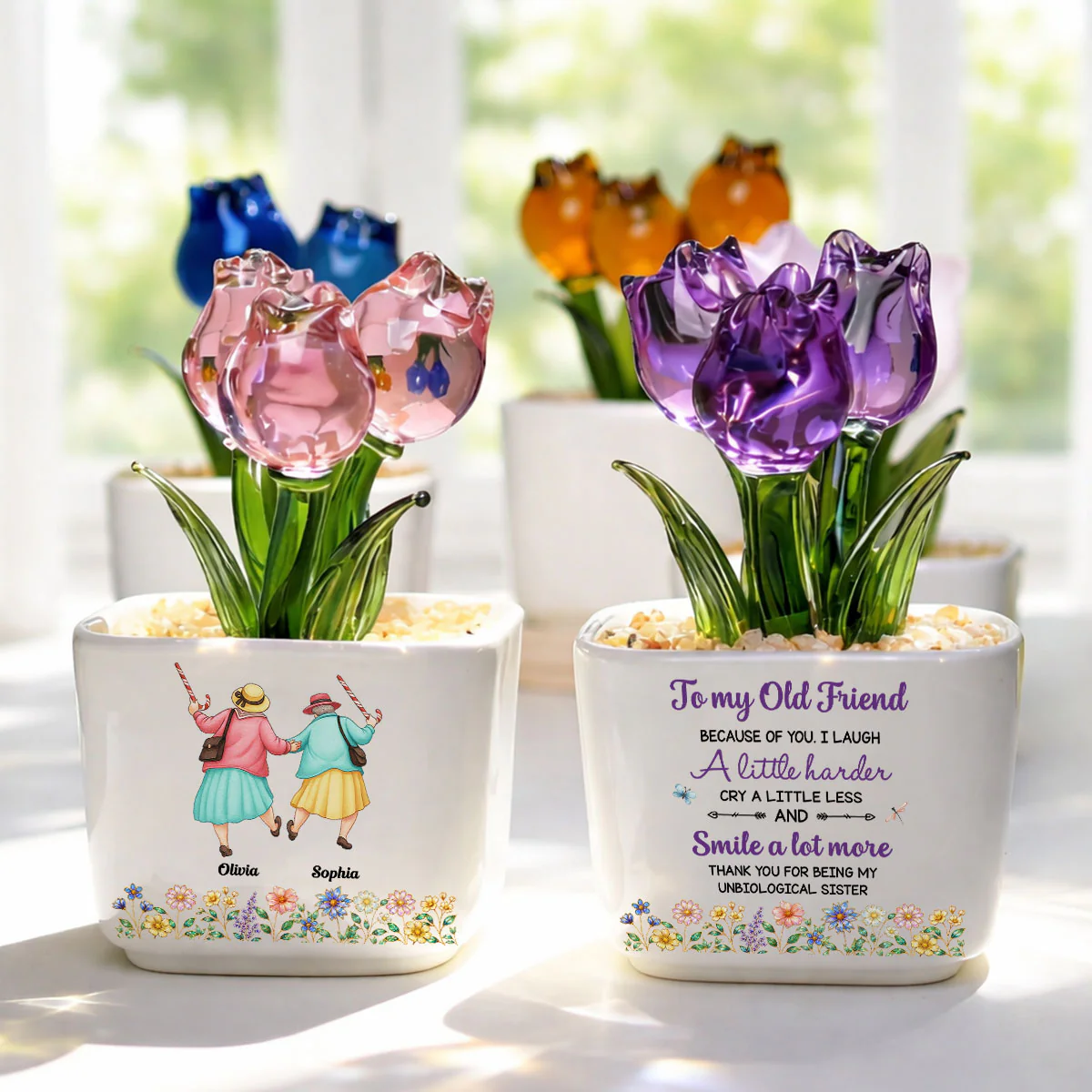 Cry A Little Less And Smile More - Personalized Custom Glass Everlasting Tulips - Image 2