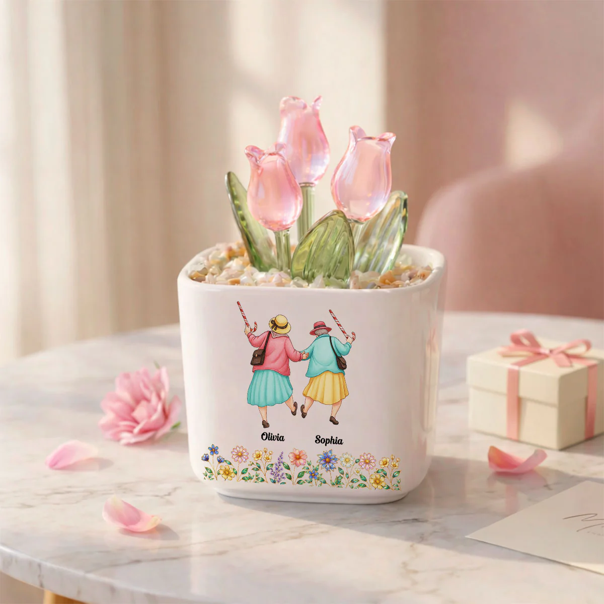 Cry A Little Less And Smile More - Personalized Custom Glass Everlasting Tulips - Image 6