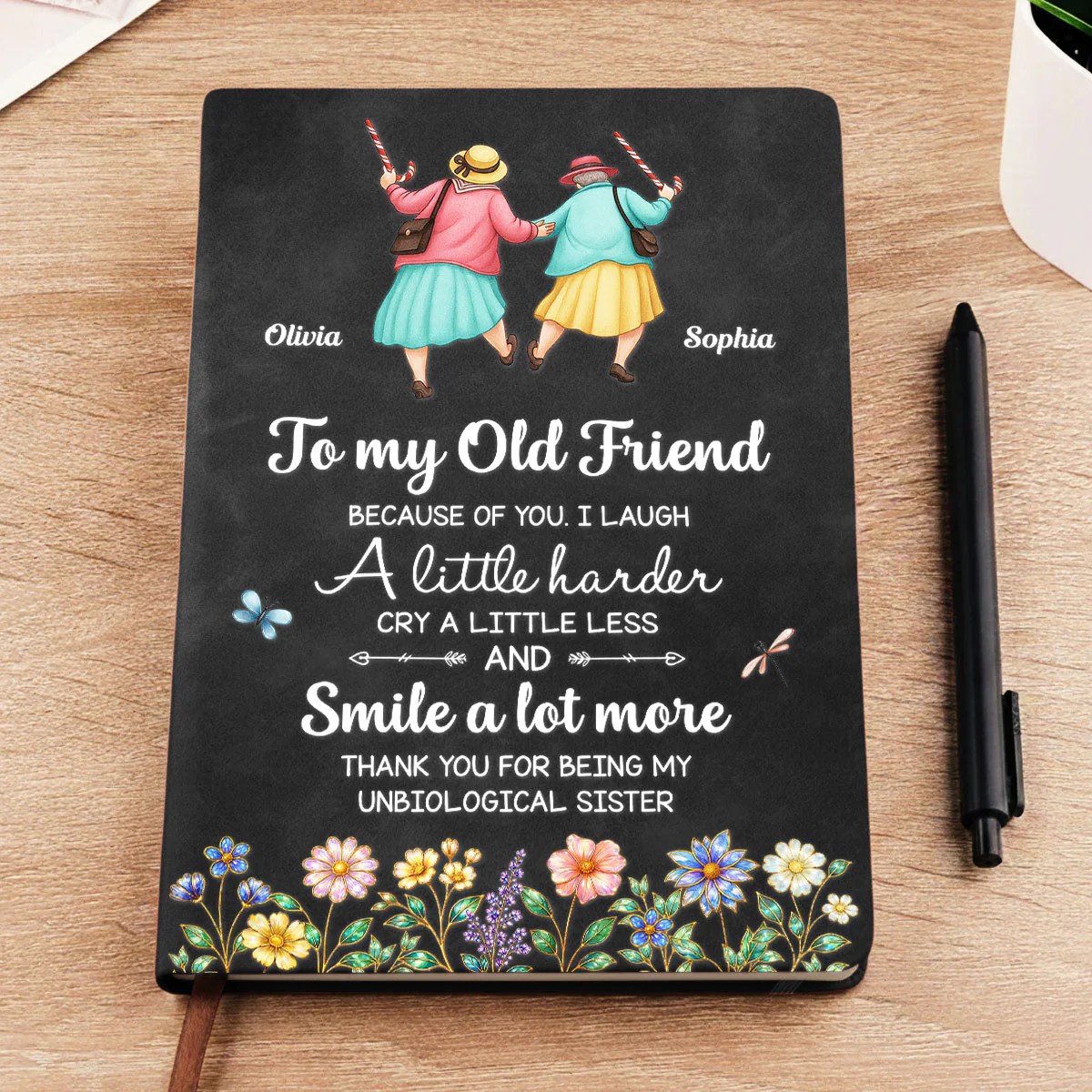 Cry A Little Less And Smile More - Personalized Custom Leather Journal - Image 2