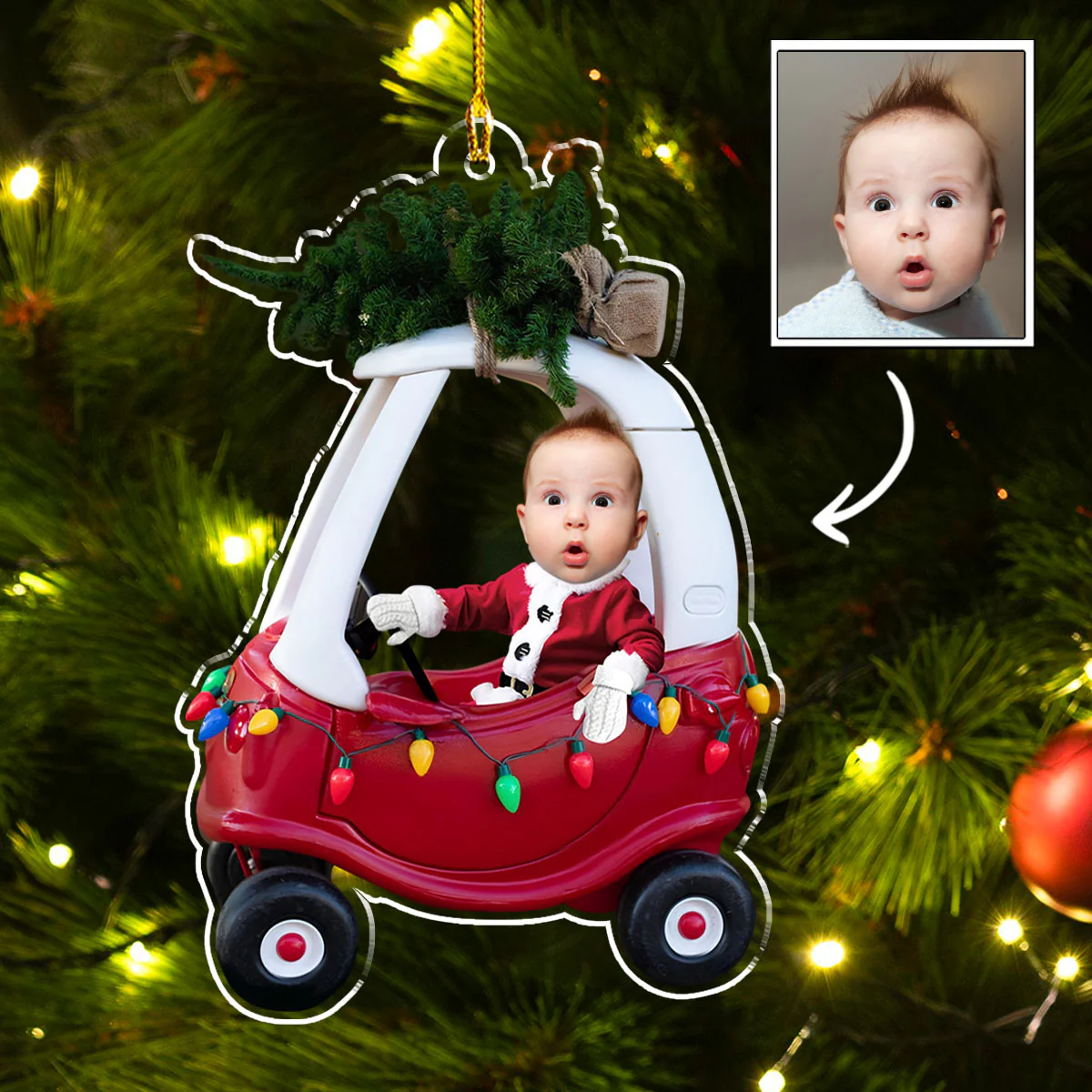 Custom Baby Kid In Car - Personalized Custom Acrylic Ornament - Image 2