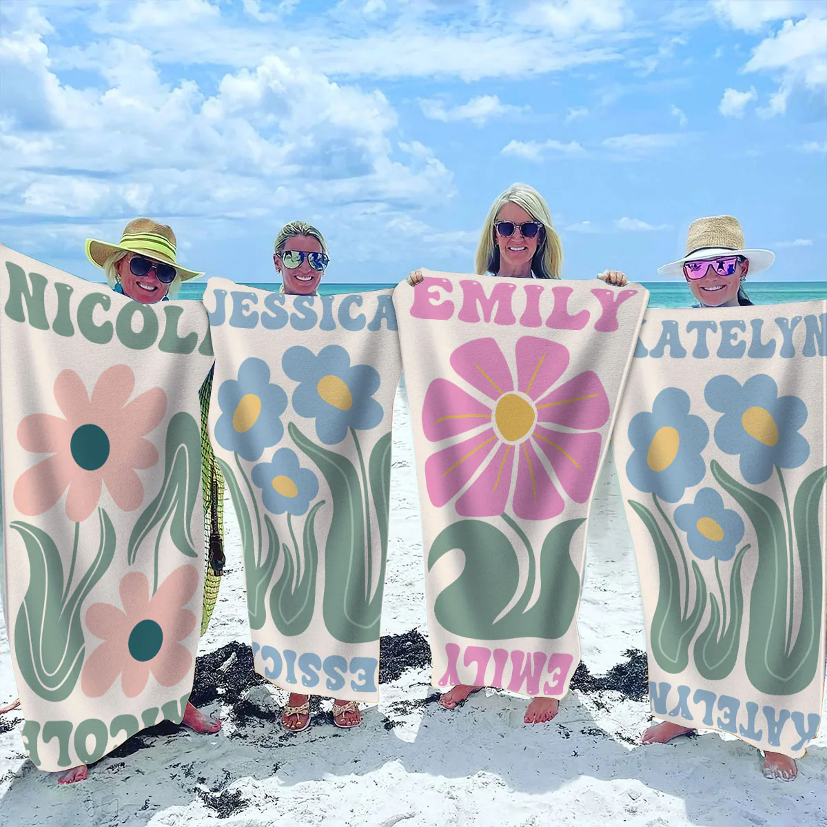 Custom Birth Month Flower Friends Sisters Summer Gift - Personalized Custom Beach Towel - Image 3