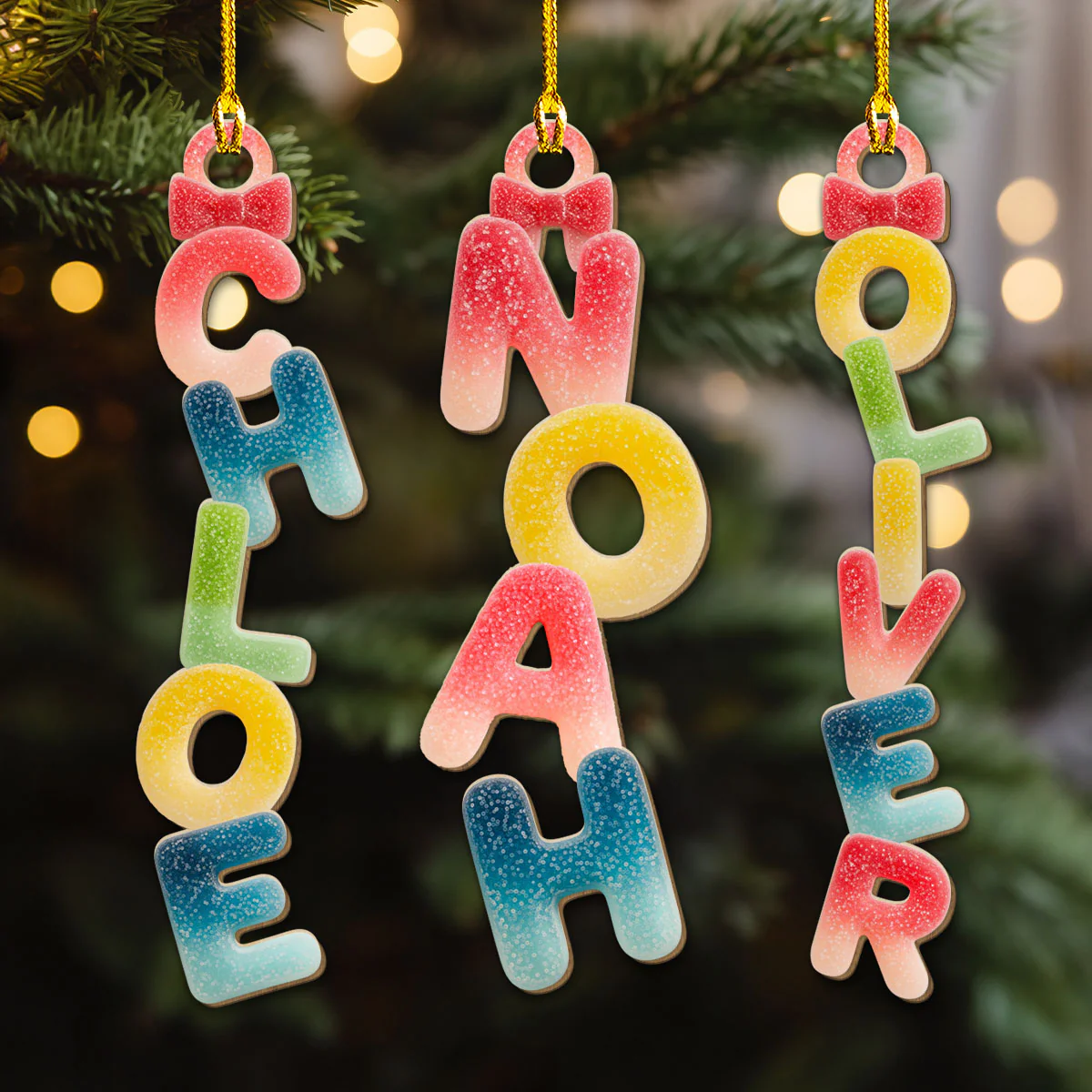 Custom Candy Letter With Name For Family, Kids - Personalized Custom Wood Ornament - Image 2
