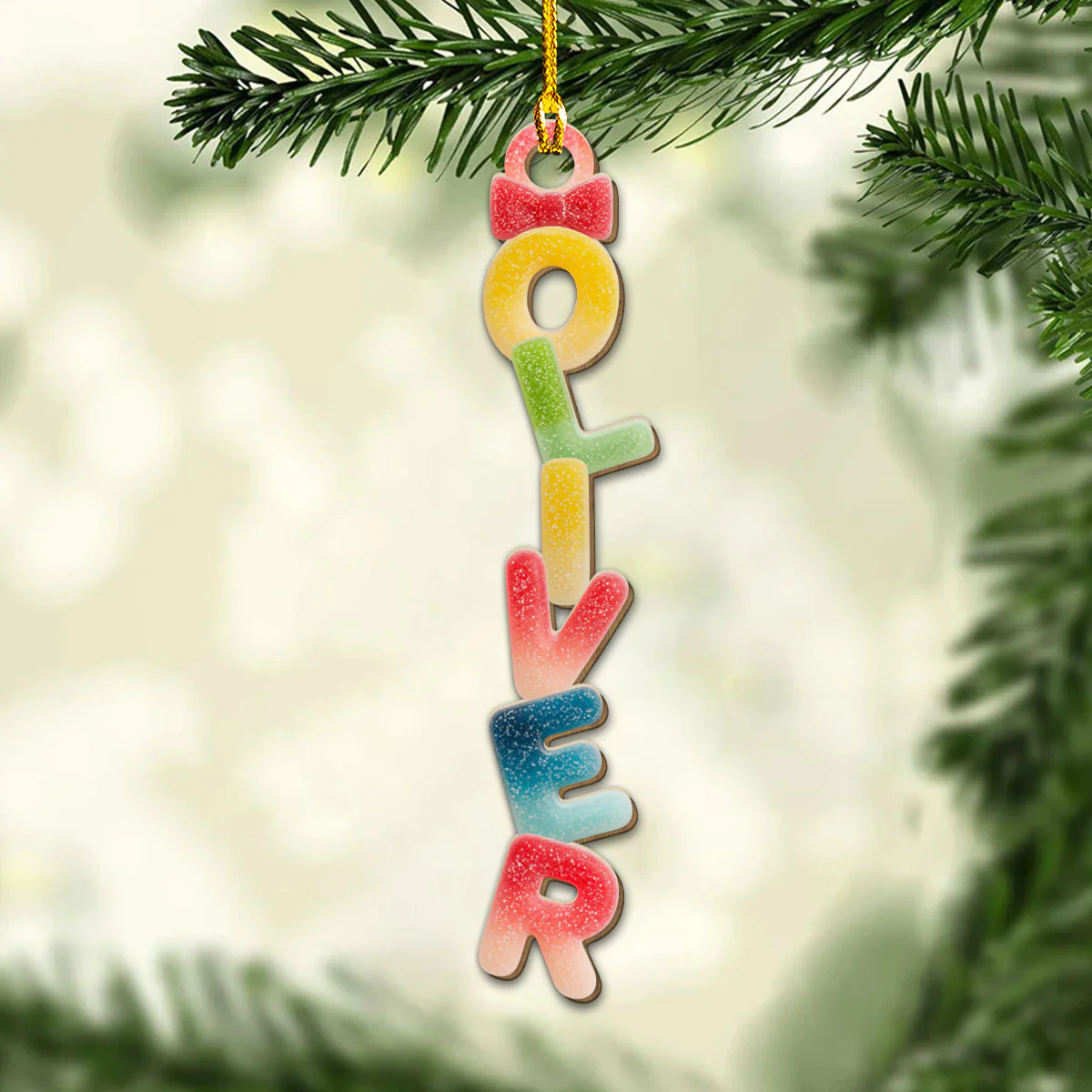 Custom Candy Letter With Name For Family, Kids - Personalized Custom Wood Ornament - Image 3