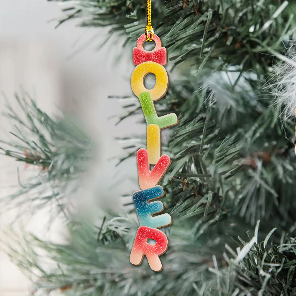 Custom Candy Letter With Name For Family, Kids - Personalized Custom Wood Ornament - Image 4
