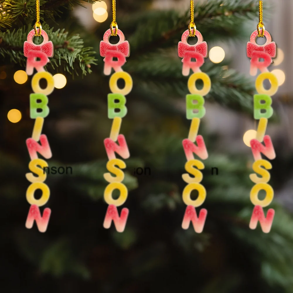 Custom Candy Letter With Name For Family, Kids - Personalized Custom Wood Ornament - Image 9
