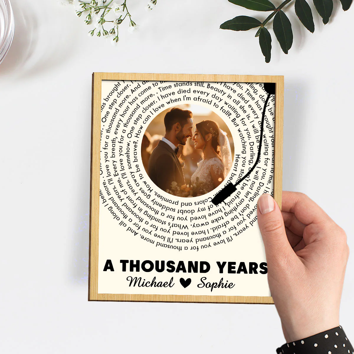 Custom Couple Photo And Favorite Spiral Song Lyrics - Personalized Custom Wooden Plaque - Image 2