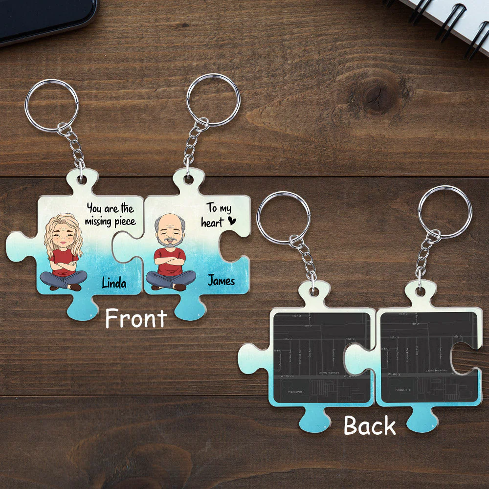 Custom Map Missing Piece - Personalized Custom Couple Acrylic Keychain - Image 5