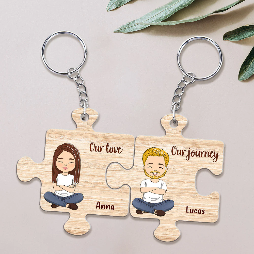 Custom Map Our Love Our Journey - Personalized Custom Couple Acrylic Keychain - Image 2