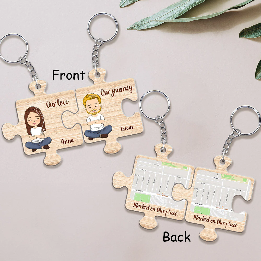 Custom Map Our Love Our Journey - Personalized Custom Couple Acrylic Keychain - Image 3