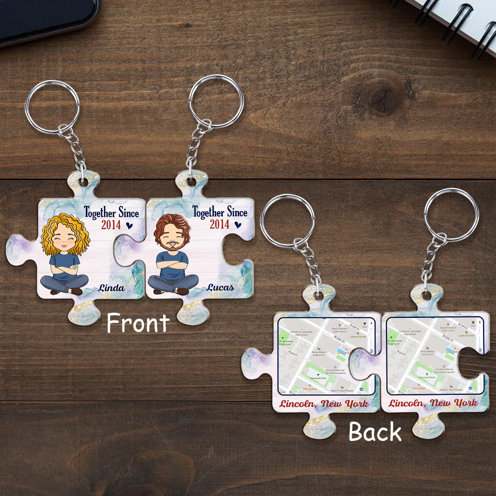 Custom Map Together - Personalized Custom Couple Acrylic Keychain - Image 5