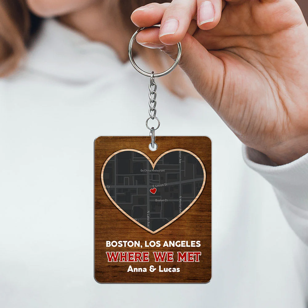 Custom Map Where We Met - Personalized Custom Acrylic Keychain - Image 4