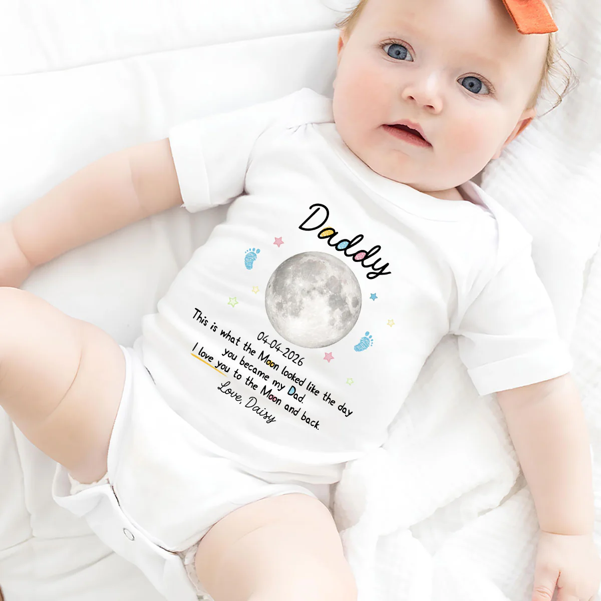Custom Moon Phase 1st Fathers Day Gift - Personalized Custom Baby Onesie - Image 7