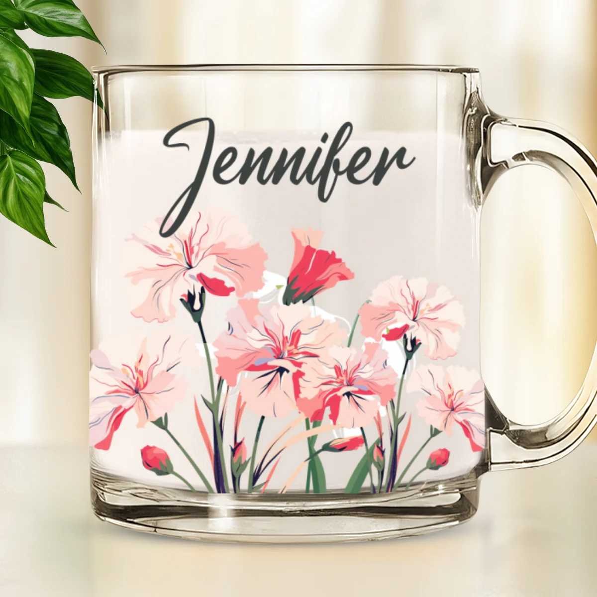 Custom Name Birth Month FLowers - Personalized Custom Glass Mug - Image 6