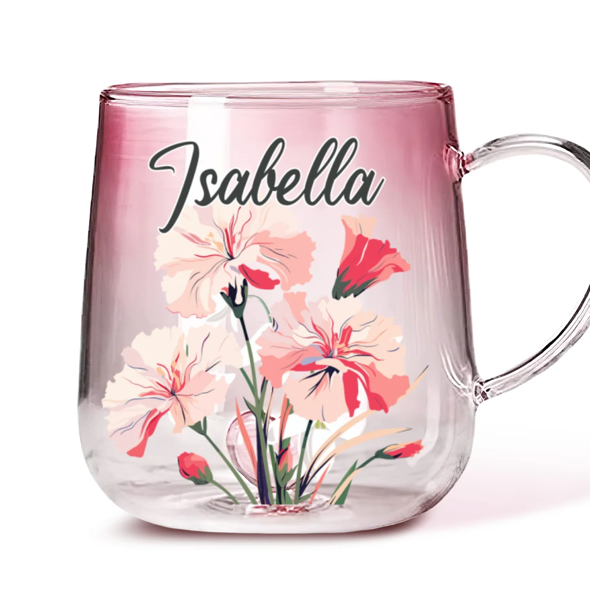 Custom Name Birth Month Flowers - Personalized Custom Pink Gradient Glass Mug - Image 7