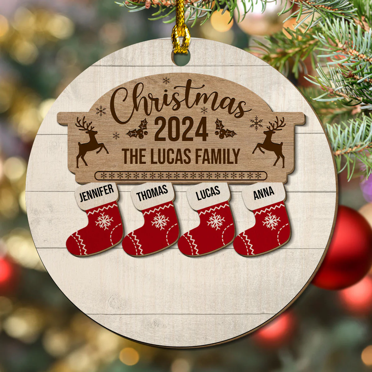 Custom Name Christmas Socks - Personalized Custom 2-layered Wood Ornament - Image 5