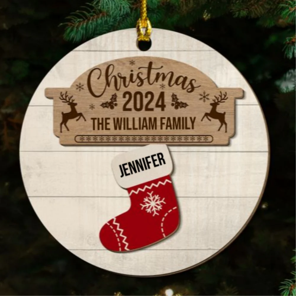 Custom Name Christmas Socks - Personalized Custom 2-layered Wood Ornament - Image 6