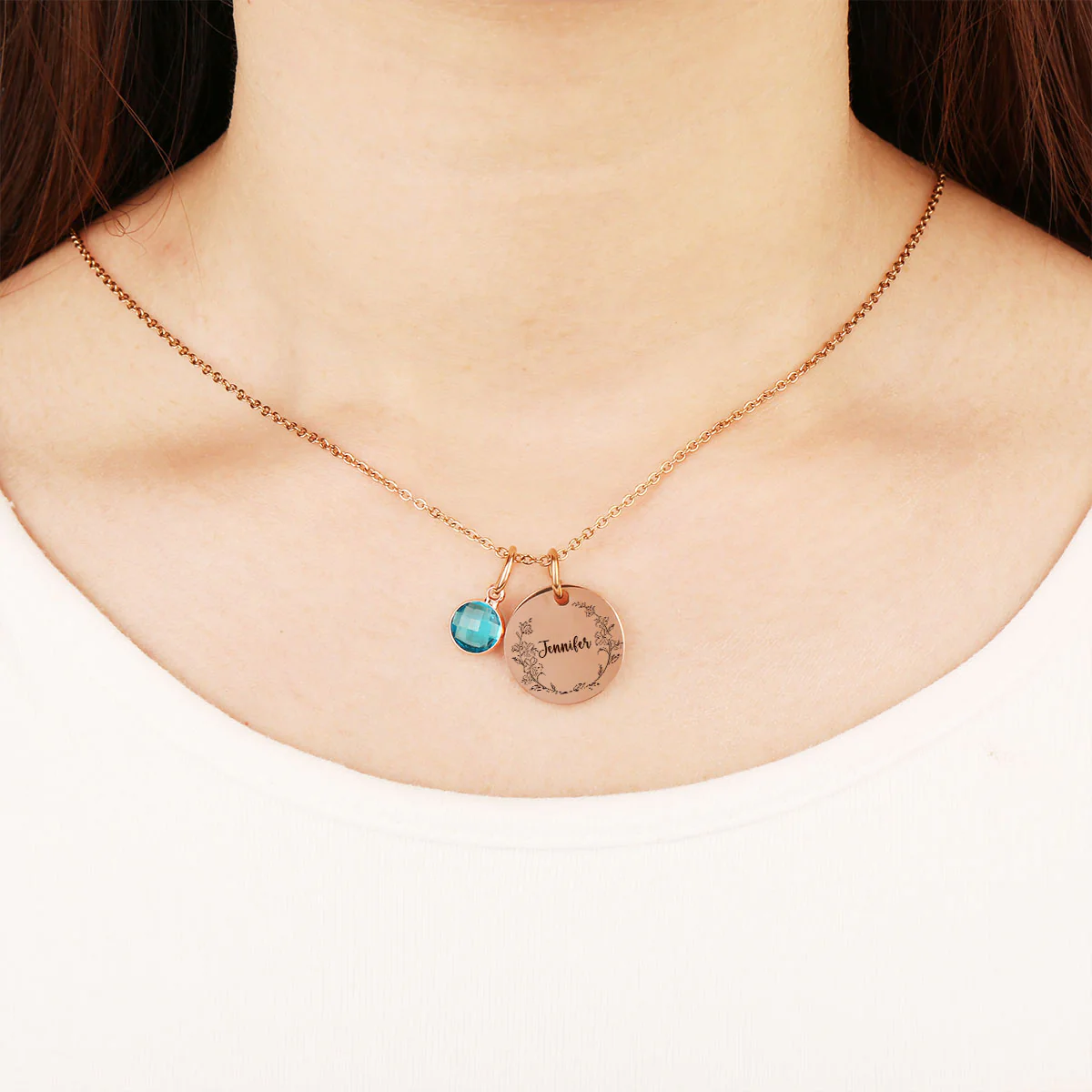 Custom Name Circle Flower - Personalized Custom Birthstone Necklace - Image 4