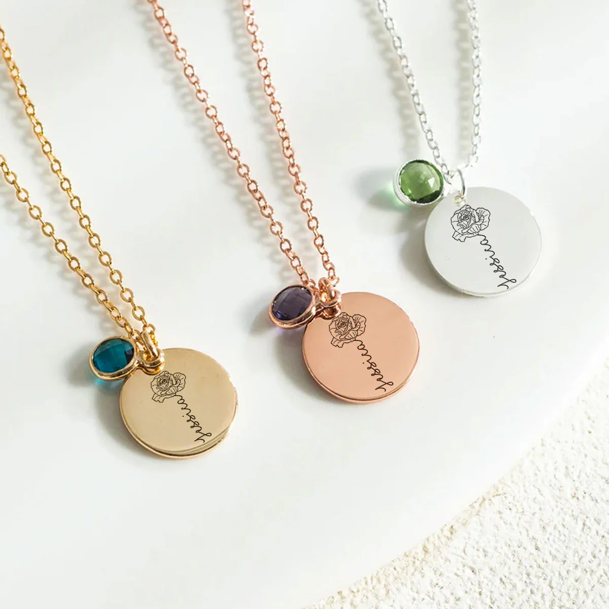 Custom Name Flower - Personalized Custom Birthstone Necklace - Image 6
