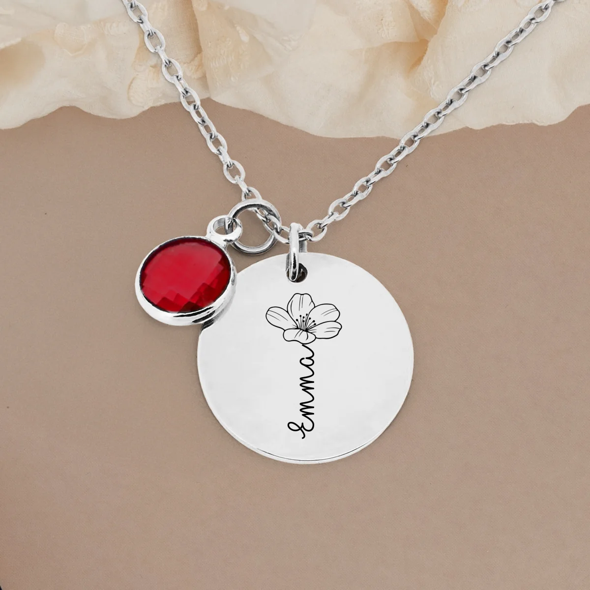 Custom Name Flower - Personalized Custom Birthstone Necklace - Image 8
