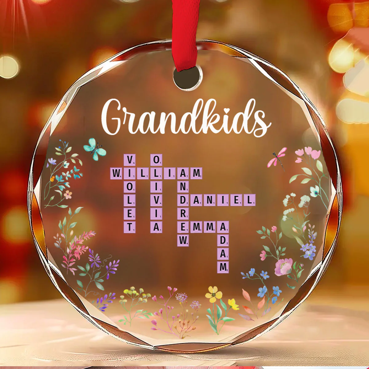 Custom Name Grandkids Family Besties Coworkers Crossword Puzzle - Personalized Custom Glass Ornament - Image 2