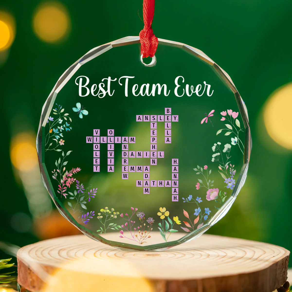 Custom Name Grandkids Family Besties Coworkers Crossword Puzzle - Personalized Custom Glass Ornament - Image 3
