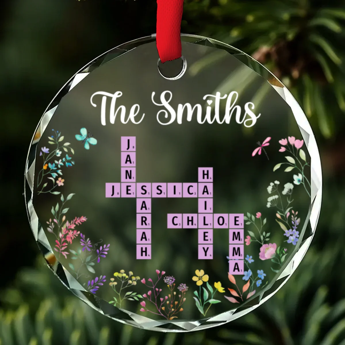 Custom Name Grandkids Family Besties Coworkers Crossword Puzzle - Personalized Custom Glass Ornament - Image 6